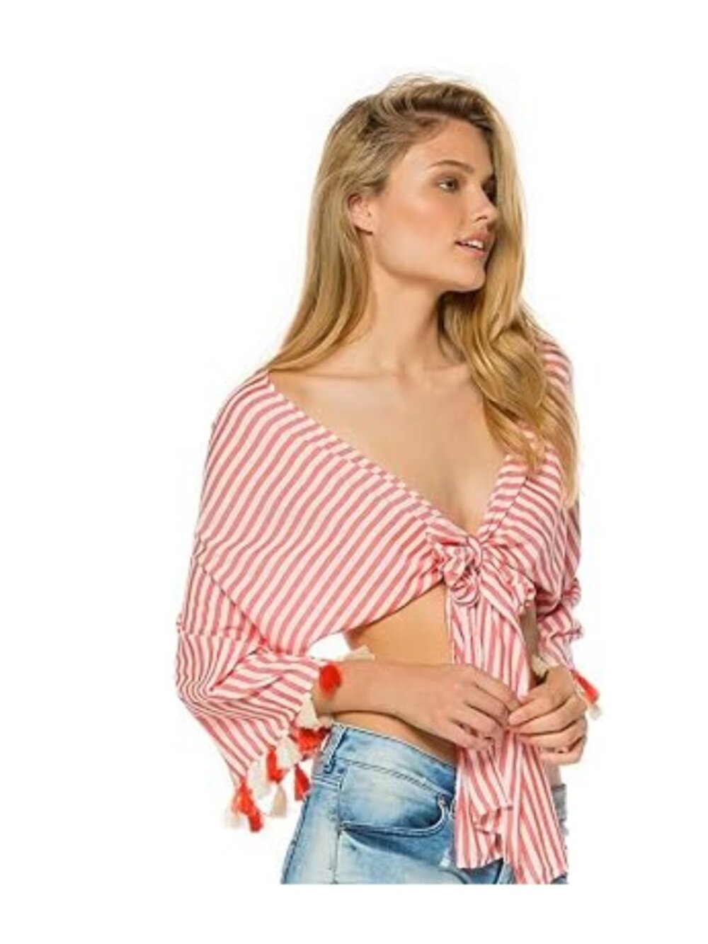 Agua Bendita Tie Crop Top Cotton Tassel Sleeve Coastal Chic Endless Summer